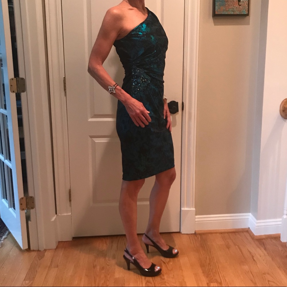 David Meister sexy one shoulder cocktail dress
